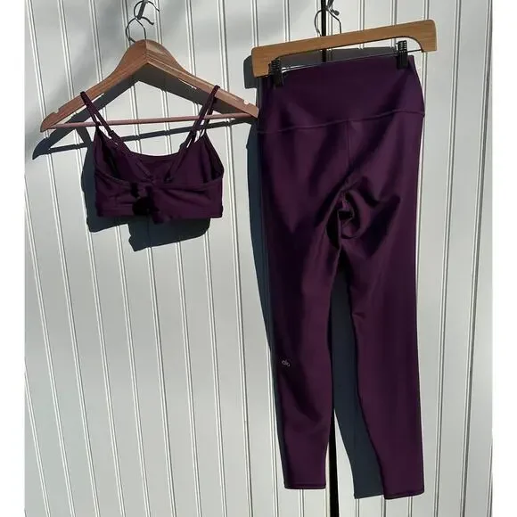 Alo Yoga Airlift Intrigue Bra + High-Waist Airlift Leggings Dark Plum Sz M Set - Picture 3 of 16